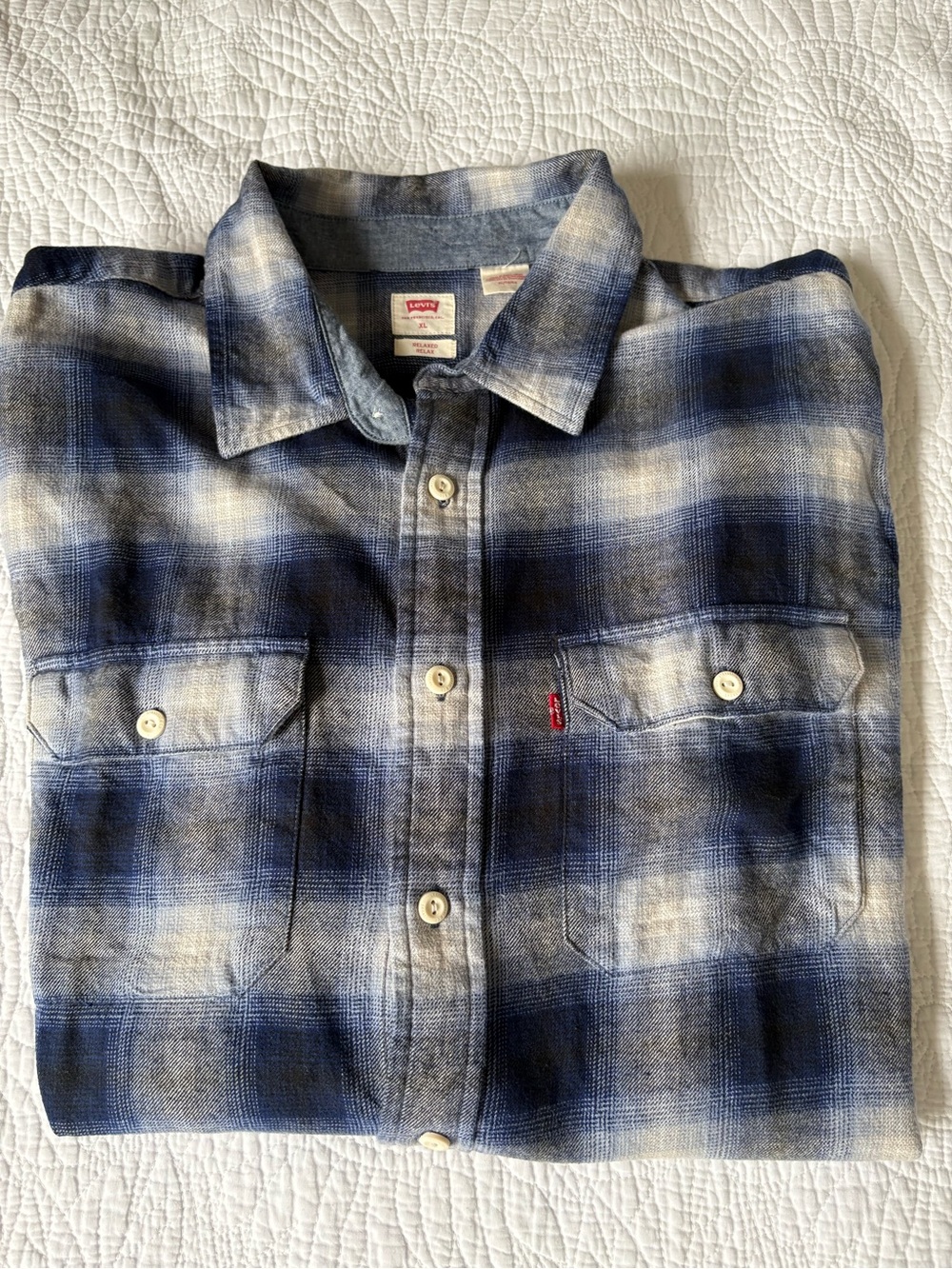 Men's Levi's Blue and White Plaid Button-Up Shirt